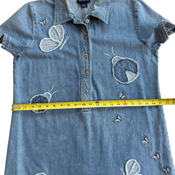 Blue J Denim Dress Womens Size L Short Sleeve Applique Butterflies Vintage - Picture 9 of 10